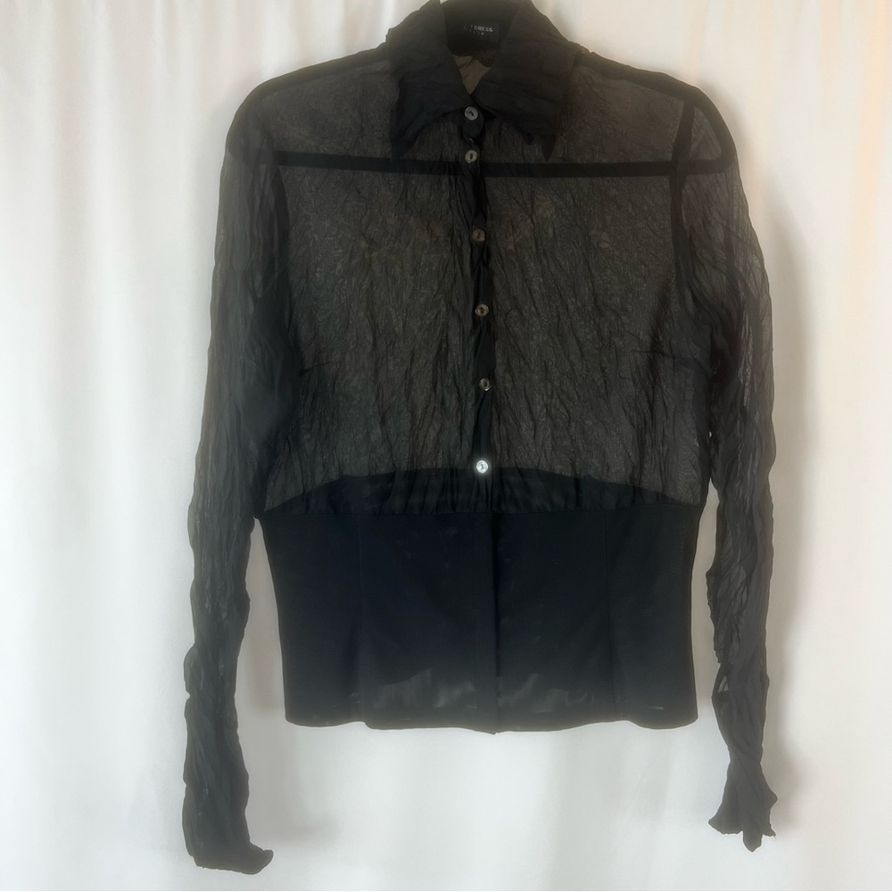 Vintage Blacky dress Berlin sleeved semi-sheer top. Black with Floral Design 8 - Picture 3 of 16